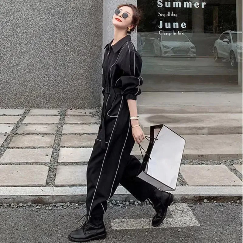 

Women Jumpsuit Spring Autumn New Loose Haren Style Rompers Casual Fashion Large Size Wide-leg Overalls Ladies Retro Jumpsuit