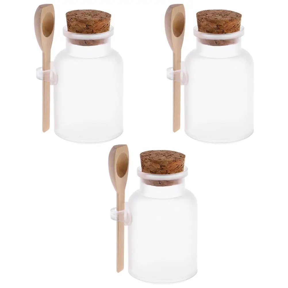 

3 Pcs Bath Salt Bottle Storage Containers Subpackaging Plastic ABS Material Wooden Cork Spoon Practical Daily Use