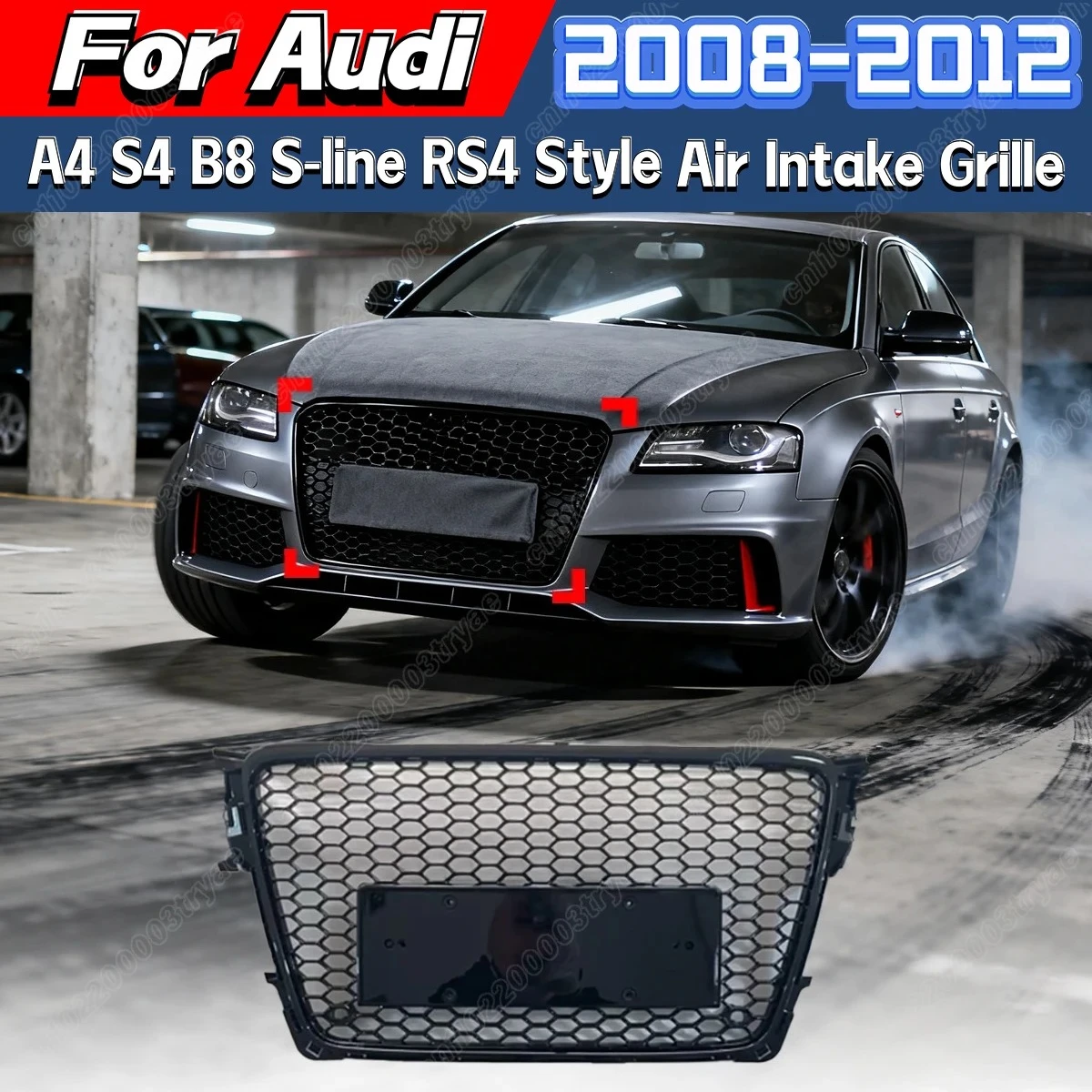 

For Audi A4 S4 B8 RS4 2008 2009 2010 2011 2012 Automobile Front Bumper Radiator Air Intake Grille Racing Style Water Tank Cover
