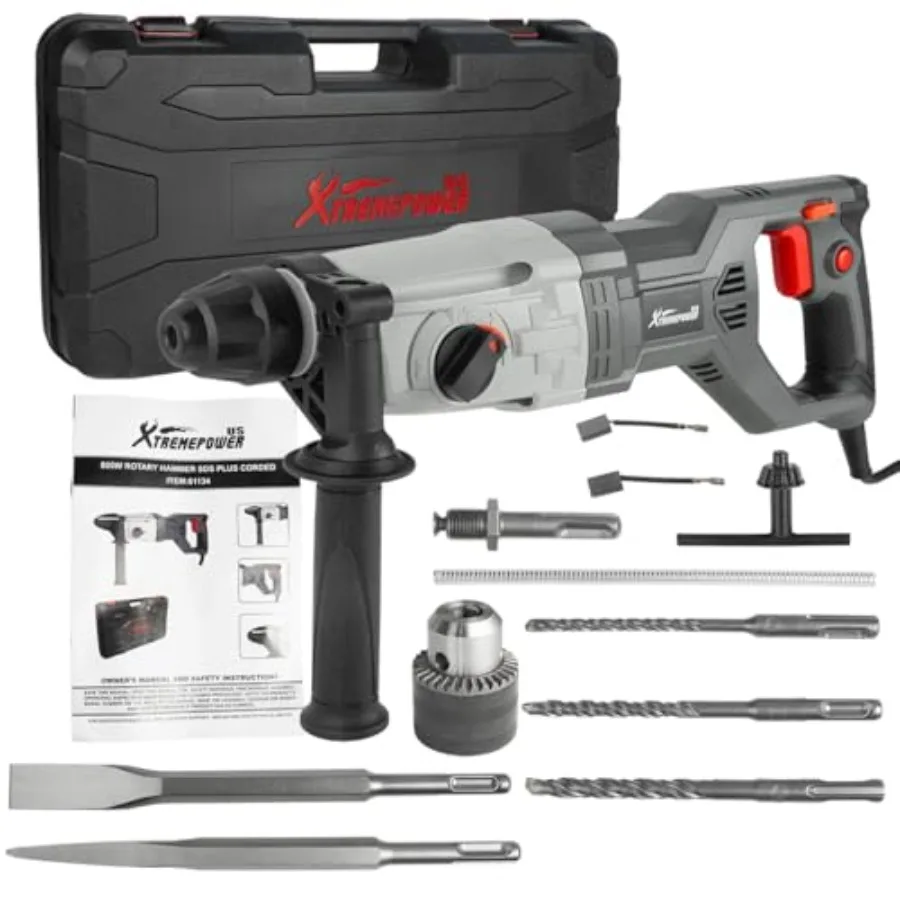 

Электрический перфоратор SDS-Plus 800 Вт, 4 функции: отбойный молоток, долбление, сверление, набор насадок, проводной, с регулировкой скорости