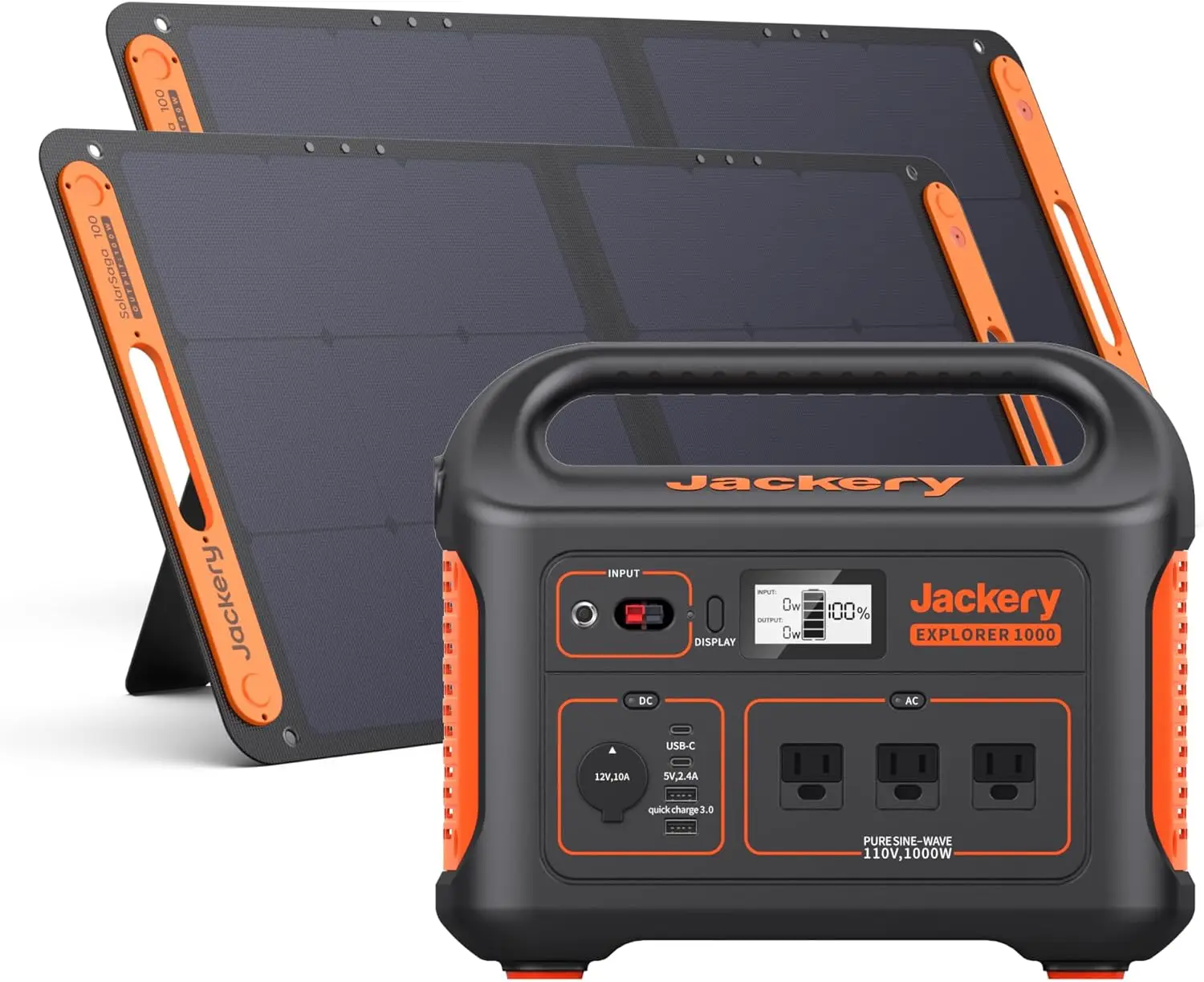 

Solar Generator 1000 1002Wh Capacity with 2xSolarSaga 100W Solar Panels 3x1000W AC Outlets, Portable Power Station Ideal