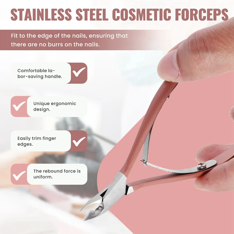 เล็บ Cuticle Pusher Tweezer CUTTER Nipper Clipper Dead Skin Remover เล็บ Art Grooming เครื่องมือความงามเล็บคีมสีชมพู