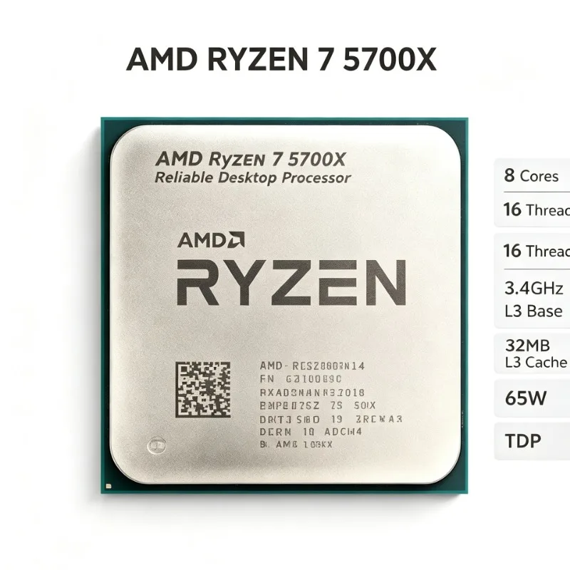 AMD Ryzen 7 5700X R7 5700X Zen3 8‑Core 16‑Thread Desktop Processor 3.4GHz 65W Socket AM4 DDR4 32MB L3 Without Fan