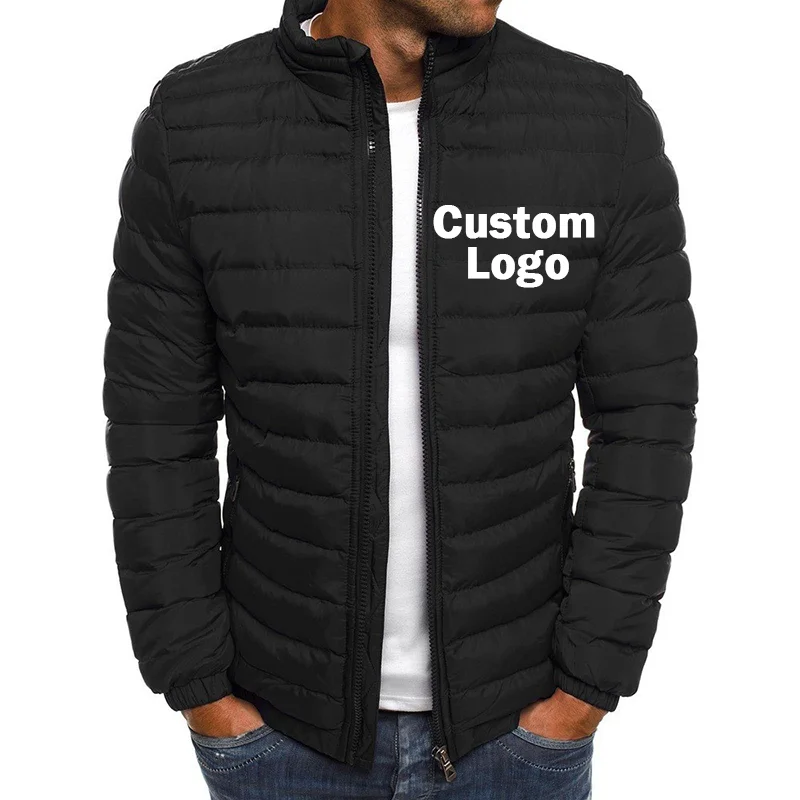 

Customized LOGO 2024 Winter Men's Stand Collar Cotton Jacket Solid Color Casual Coat Large Zipper Men's Cotton Jacket