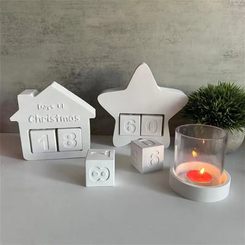 Christmas Ornaments Silicone Mold DIY House Dice Pentagram Countdown Bracket Mold Epoxy Resin Gypsum Cement Crafts Casting Mould