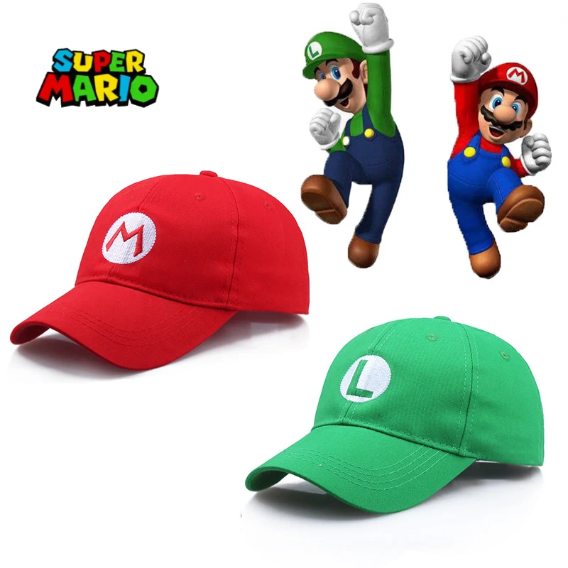 Super Mario Baseball Cap Anime Luigi Cosplay Sun Hat Anime Peripherals Party Decorations Souvenirs Gifts for Kids Toys