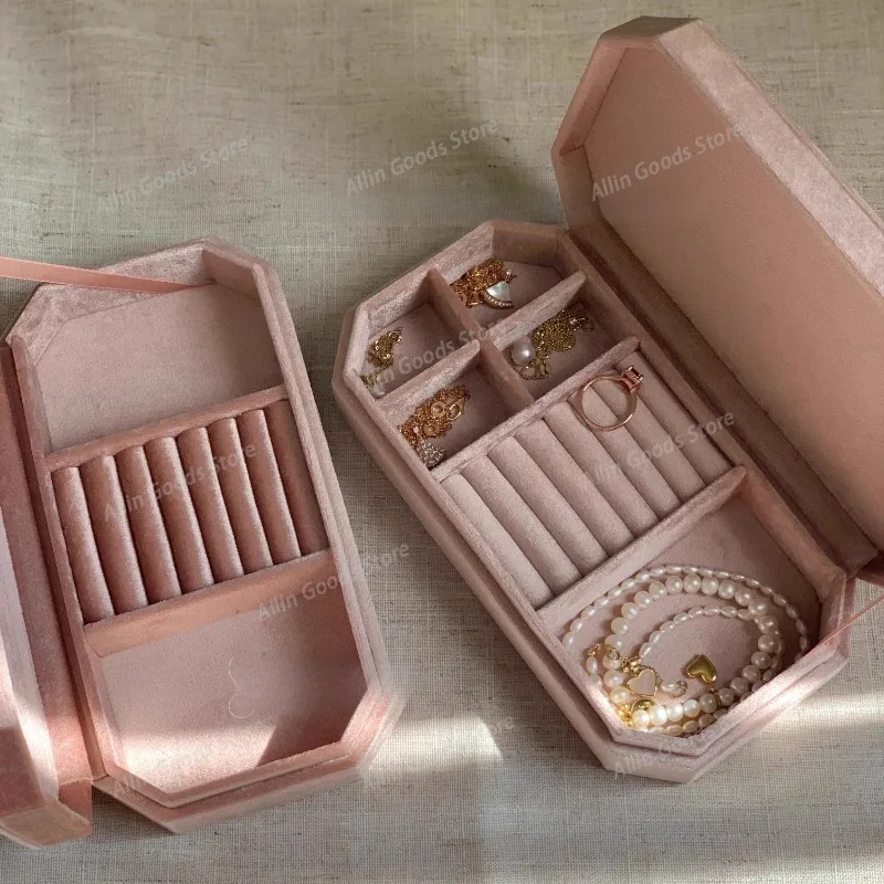 Velvet Rings Jewelry Box Luxury Necklace Storage Box Retro Earrings Bracelet Display Case Jewellery Showcase Container for Gift view 2