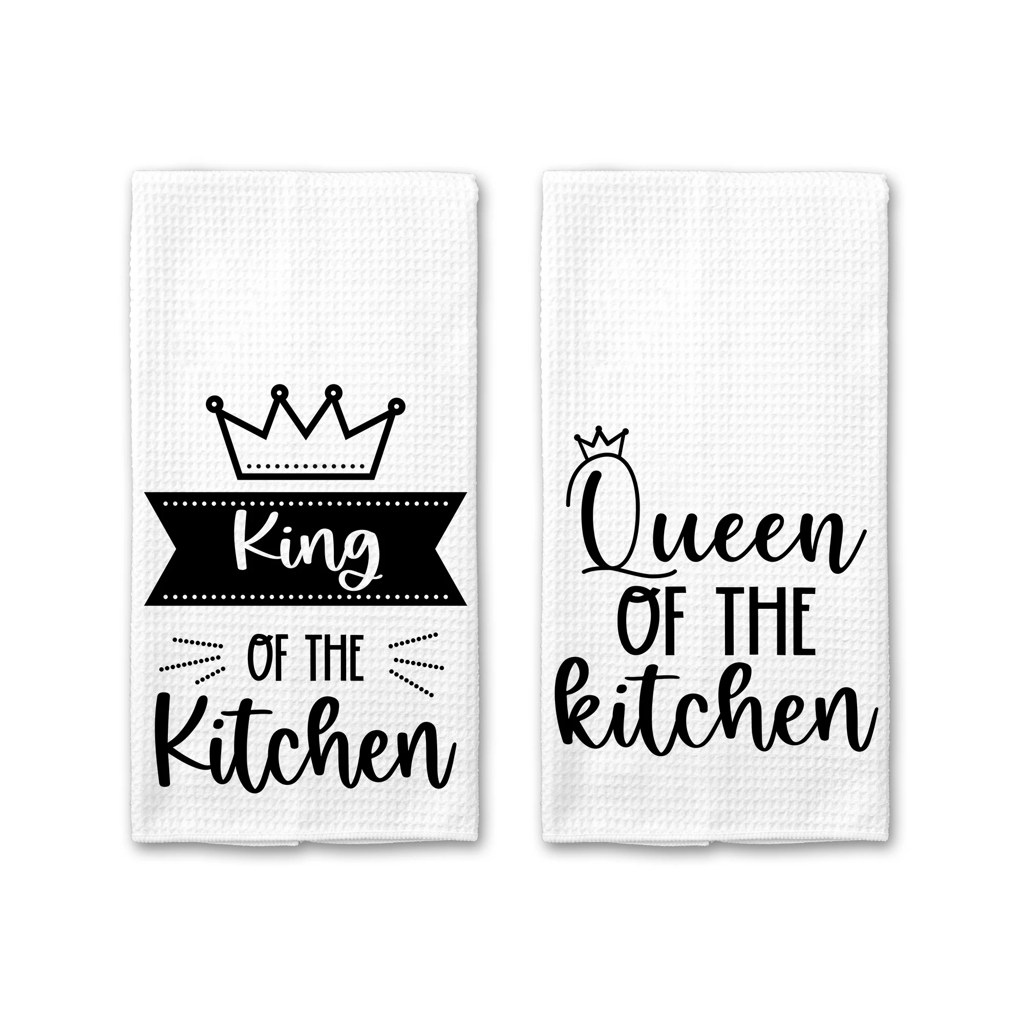 Home Decor Microfiber Waffle Tea Towel with Queen Of The Kitchen Let's Cook Sublimation Christmas Gift (2pcs)