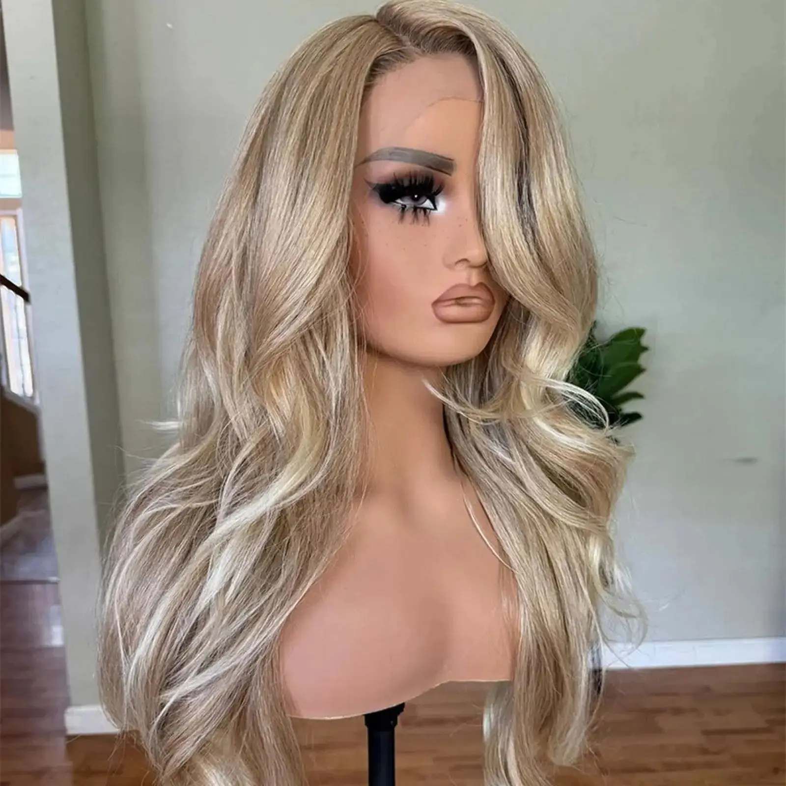 شعر مستعار طبيعي مموج يسلط الضوء على جزء مجاني أومبير الرماد شعر مستعار أشقر مع جذور داكنة لينة الاصطناعية HD الدانتيل شعر مستعار أمامي غلويليس الشعر #1