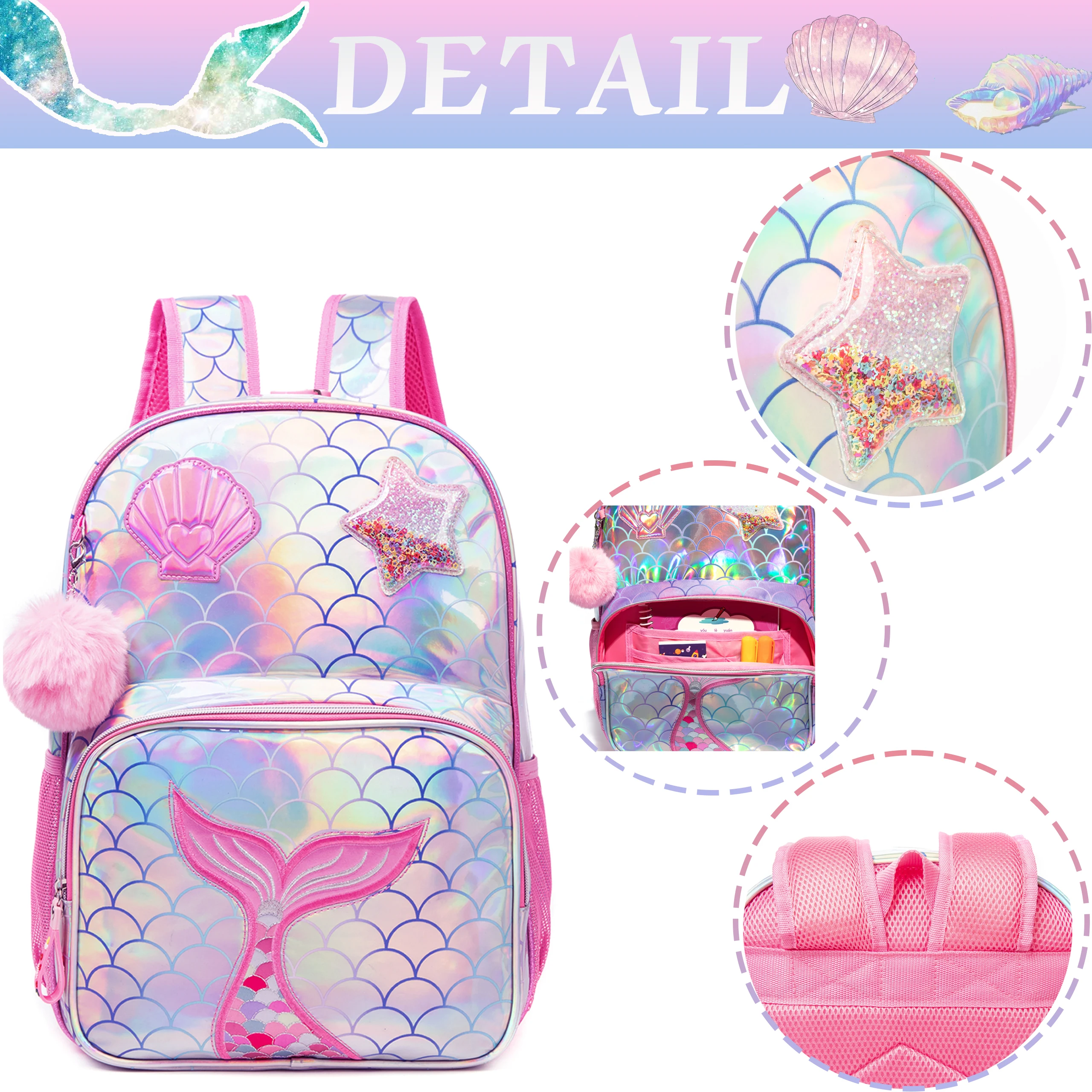 3PCS Kids Backpack for Girls Includes School Backpack Lunch Box and Pencil Case Comfortable Daily Use Back to School view 4