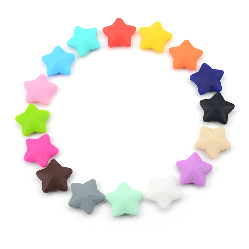 LOFCA 5pcs Silicone Beads Soft  Baby Teething Beads Diy Jewelry Bracelet Necklace and Pendant baby teether silicone star Shape