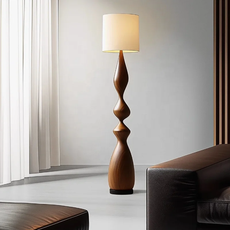 

！@Modern Minimalist Wooden Floor Lamp for Bedroom & Living Room Carved Artistic Base Engraving Ambient Lighting for Sofa Corner