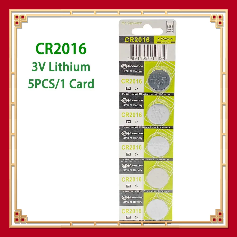 5PCS CR2016 3V 75mAh Button Batteries LM2016 BR2016 DL2016 Cell Coin Lithium Battery for Watch Electronic Toy Calculators