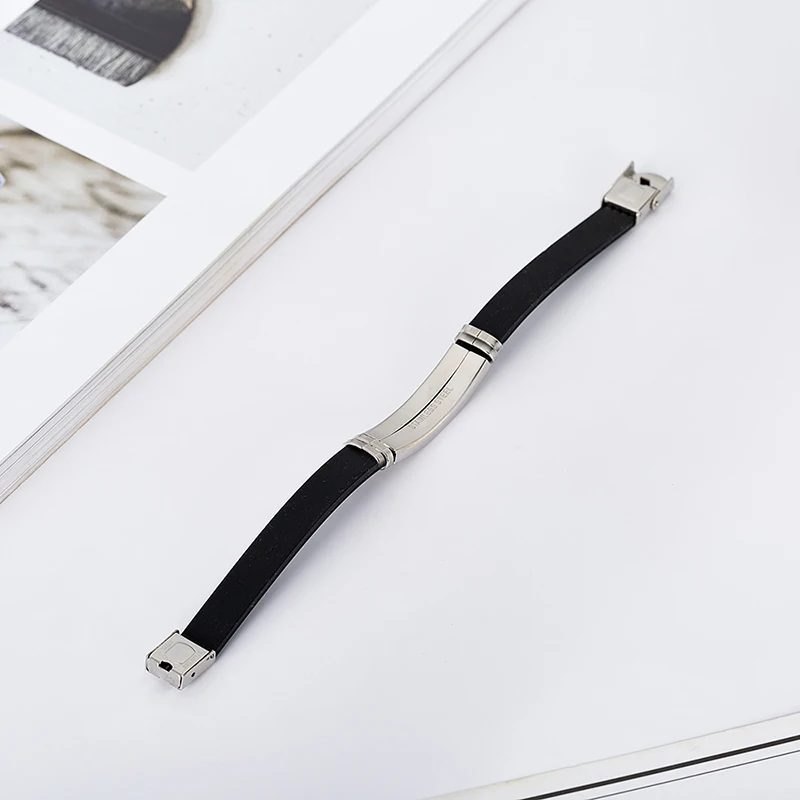 Fashion Men Blank Stainless Steel Bracelet Sport Black Silicone Adjustable Bracelets Bangles For Women Minimalist Jewelry Gifts