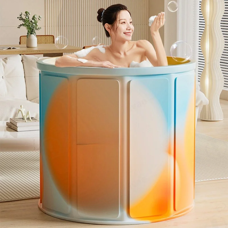 Foldable Bathtub, Round Full Body Bath Tub for Adults, Portable Shower Bucket, Home SPA Soaking Bath Barrel