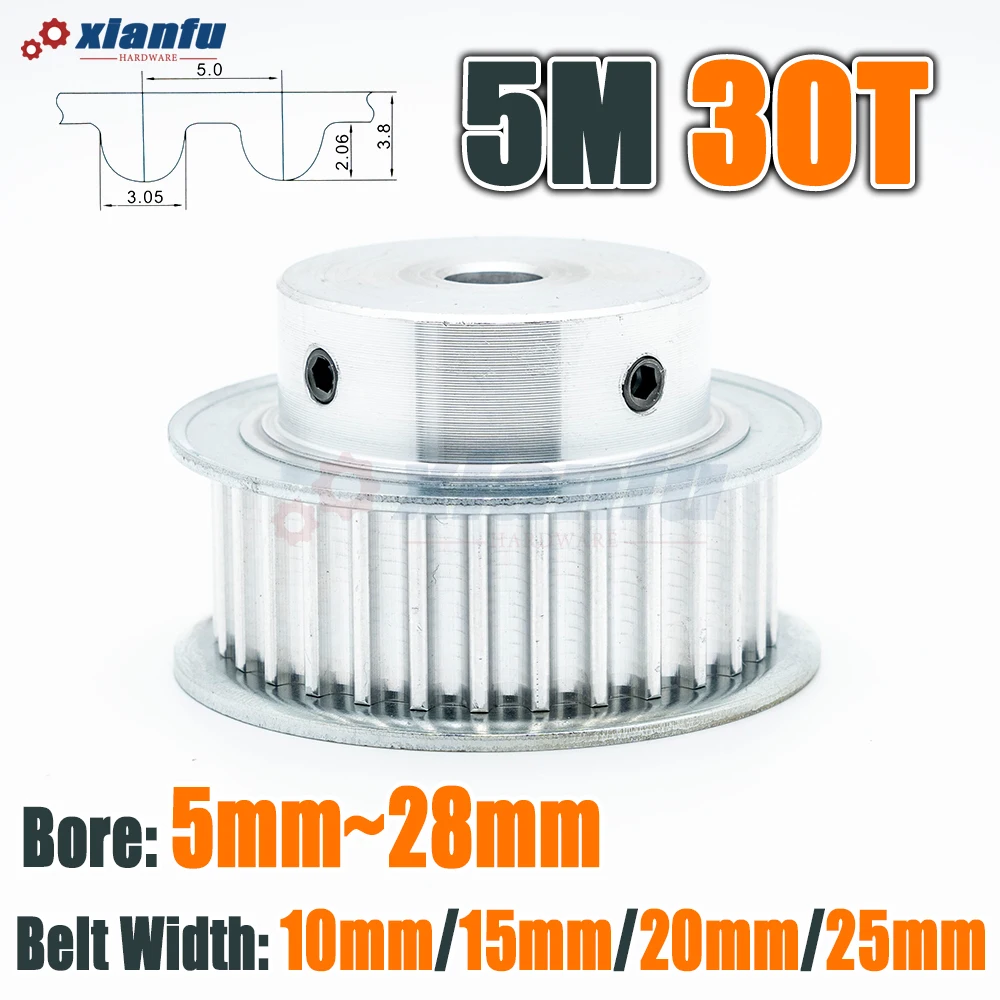 HTD 5M 30 Teeth Timing Belt Pulley Bore 5mm～28mm Width 11/16/21/27mm Transmission HTD5M 30T Synchronous CNC 30Teeth Drive wheel