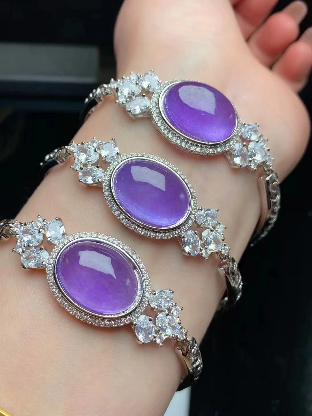 

Rare Emerald Ice purple Bracelet 925 silver High grade jadeite Bracelet Lucky Charm Chain Fine Atmospheric Jewelry accessories