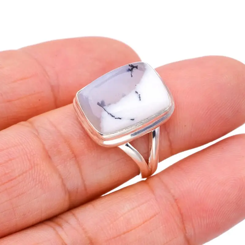 

Hesy® Natural Dendritic Opal Handmade 925 Sterling Silver Ring 7.5 F3187