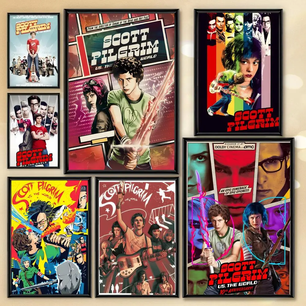 Vintage Movie Scott Pilgrim VS The World Poster HD PVC Waterproof Wall Art - Self Adhesive Reusable For Home Office Bar