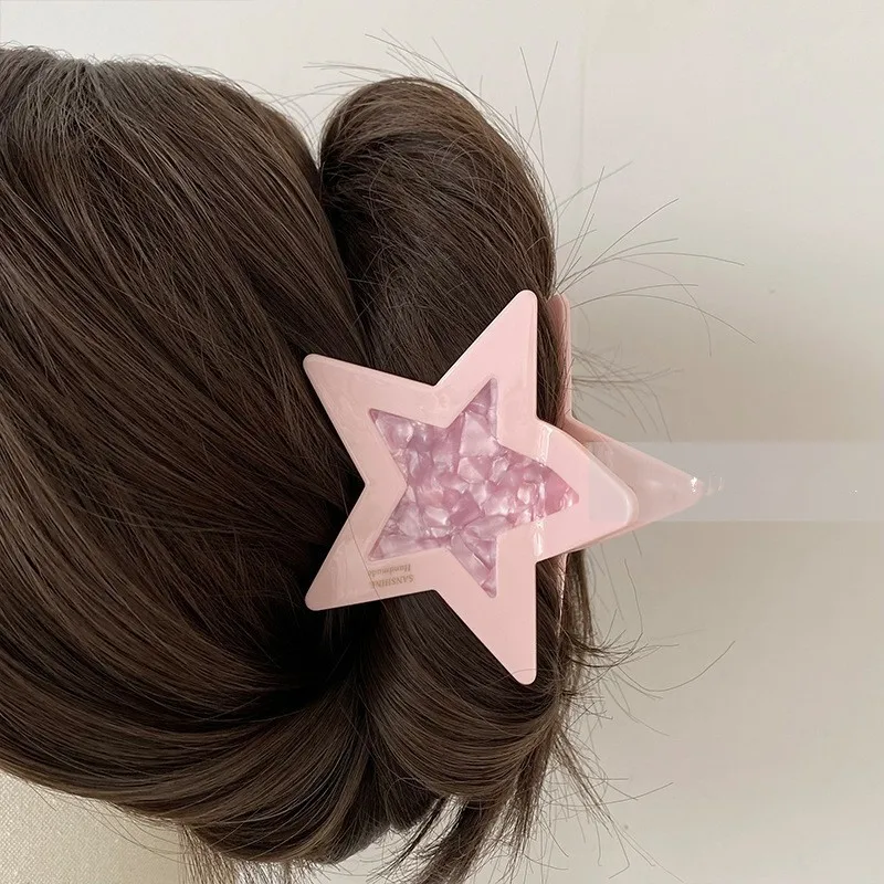 Muweordy Y2K Star Hair Clips Acetate Hair Claw Clips Korea Large Claw Clip Cute Hair Claws Pentagram Hair Accessories for Girls