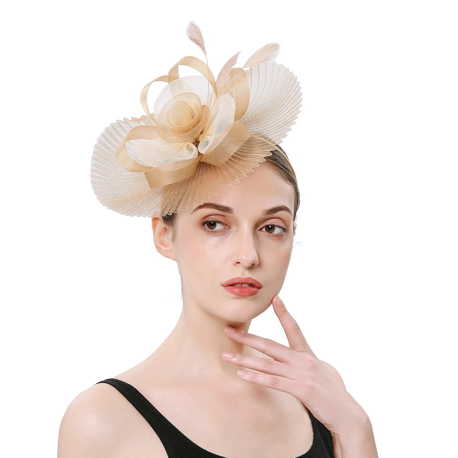 Fascinators For Women Elegant Charming Mesh Feather Headderss Cocktail Tea Party Hairbands Civil Wedding Hat Hair Accessories