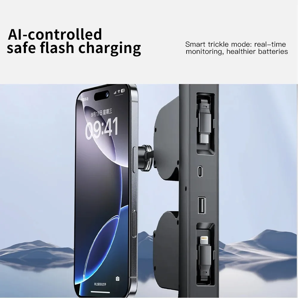 For Tesla Model 3 Highland / Y Juniper/  YL Console USB Hub Expansion Dock Hidden Charging Station with Retractable Cable