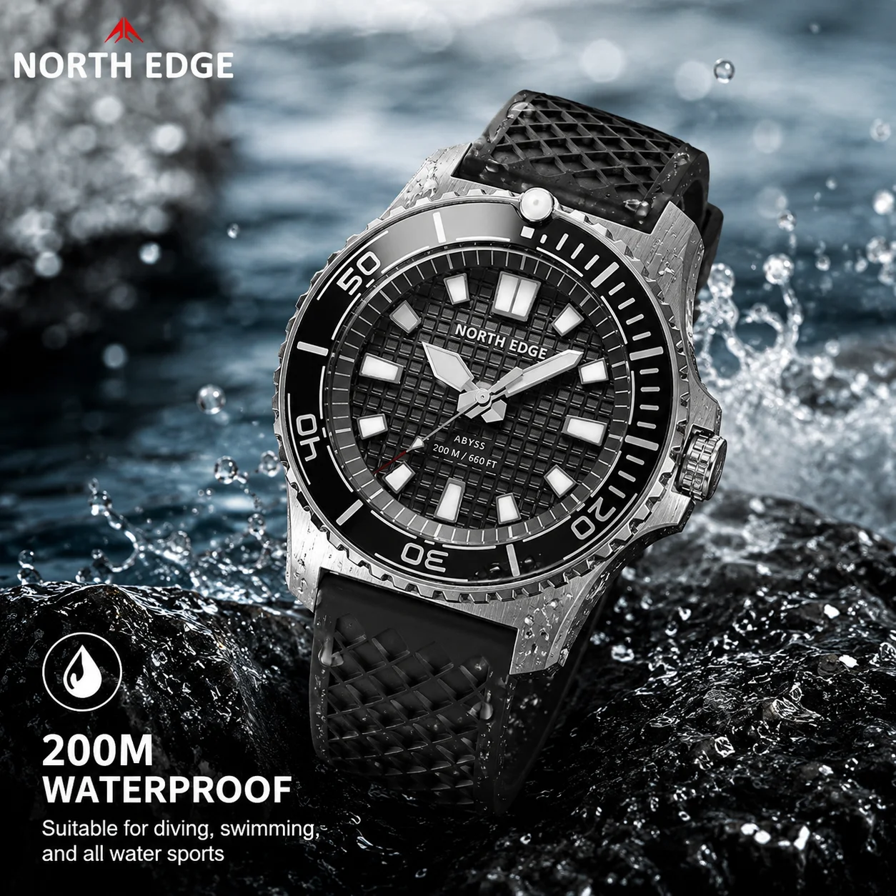 Solar Powered Watch - NORTH EDGE ABYSS Мужские часы для