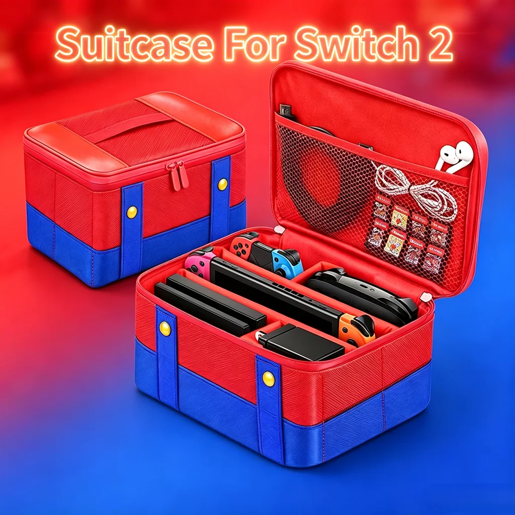 Cute Travel Carrying Case for Switch 2 / Switch / OLED, Waterproof Soft Shell Oxford Messenger Bag for Console Dock JoyCons
