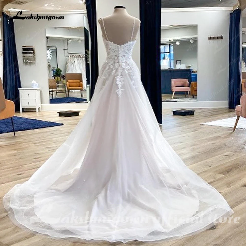 Lakshmigown женское пляжное свадебное платье в стиле бохо Vestido Novia индивидуальное гражданское тюлевое платье невесты с кружевными бусинами на бретельках