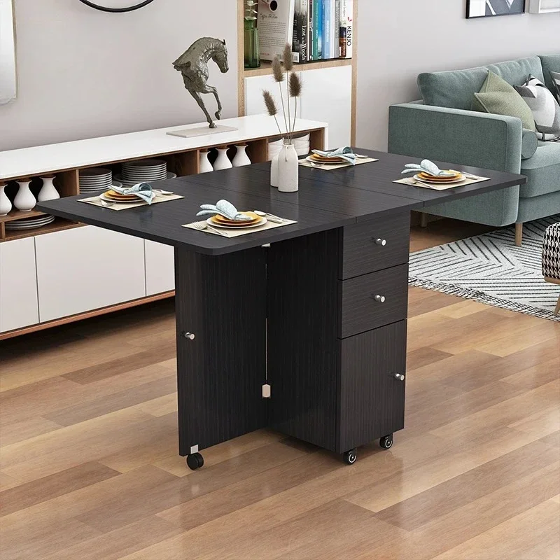 

Folding dining table small apartment movable rectangular multi-function 4 people 6 people eating small table