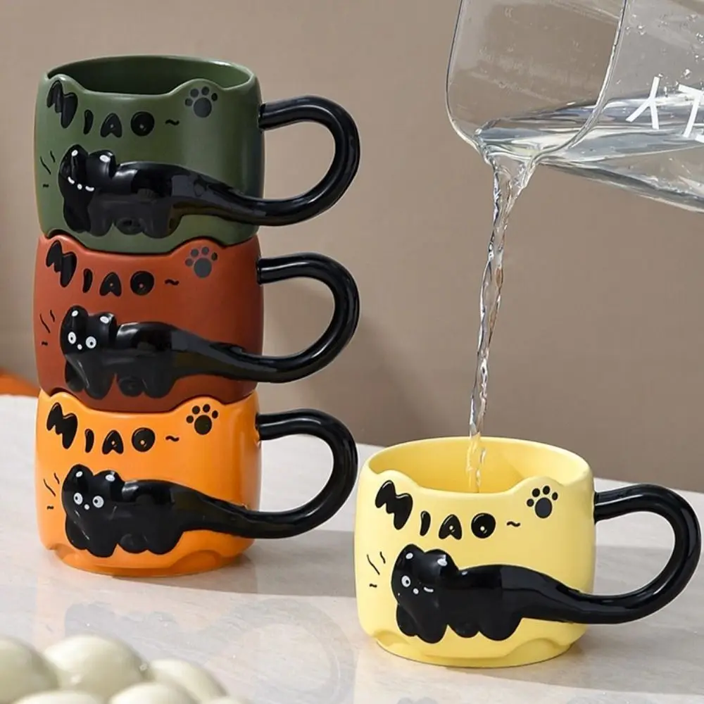 

Funny Ceramic Cat Stacked Cups Creative Cute Gift Coffee Mugs 380ml Cartoon Cat Breakfast Cup Latte
