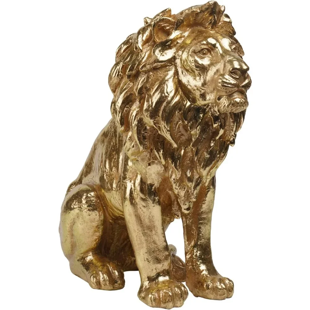 Golden Lion Statue, 20 Inch Golden Lion Home Decoration, Lion Large Sculpture, Modern Home Decoration 20 x 9.5 x 19 Inch