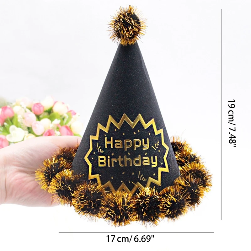 Chapeaux fête en forme cône, pompons, chapeaux fête en papier pour adultes, chapeau fête d'anniversaire amusant,