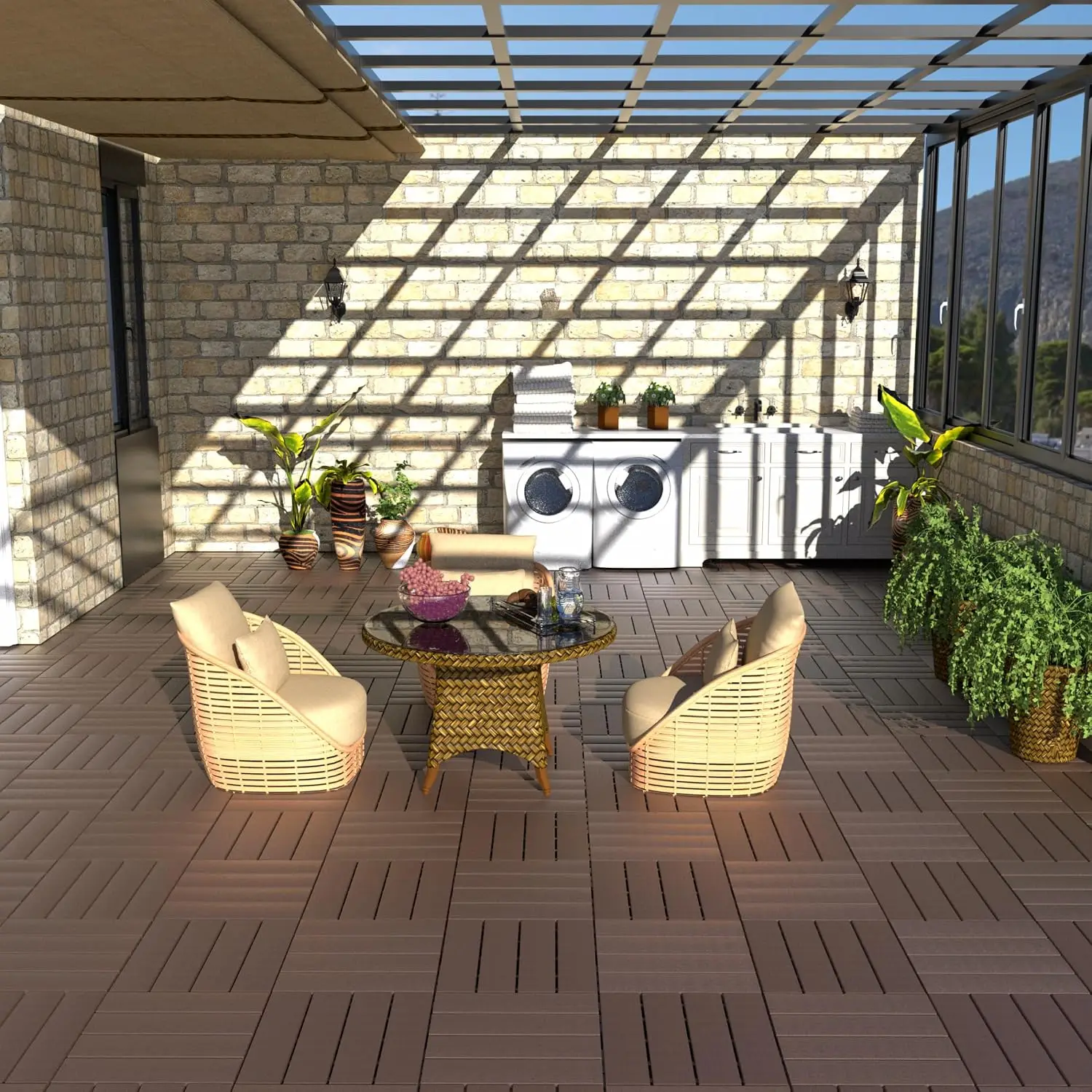 44 Sq. ft Plastic Interlocking Deck Tiles,  44 PCS 12