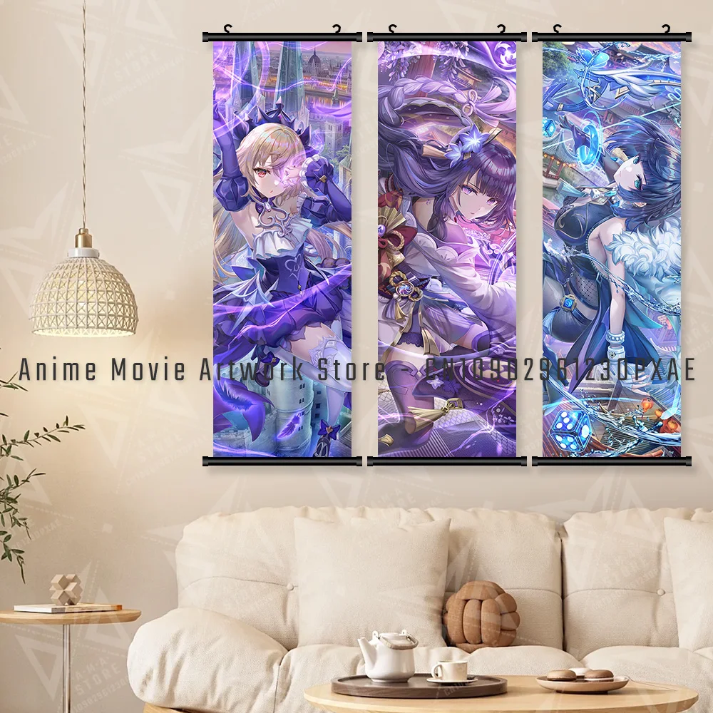 Genshin Impact Game Wall Art Scrolls Bild Kawaii Anime Arlecchino Leinwand gedruckt Home Decor Poster Gemälde für Wohnzimmer