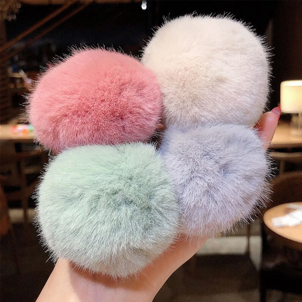 Lovely Girls Imitation Rabbit Fur Hairband Elastic Pompom Ponytail Holder Hair Accessories Pompom Rubber Band Plush Hair Rope