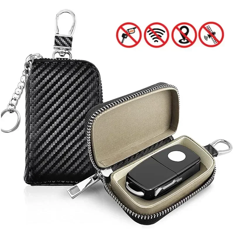 Car Key Signal Blocker Case Faraday Box Anti-Hacking Anti-Theft Key Fob RFID Signal Blocking Bag PU Leather Pouch Case Blocker