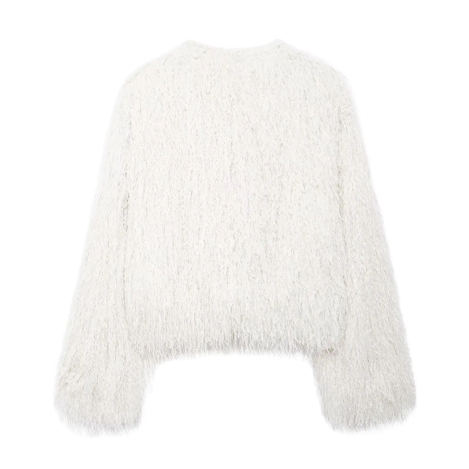 Tangada 2024 Winter Women White Faux Fur Oversize Crop Coat Female Warm Thick Overcoat 3H853