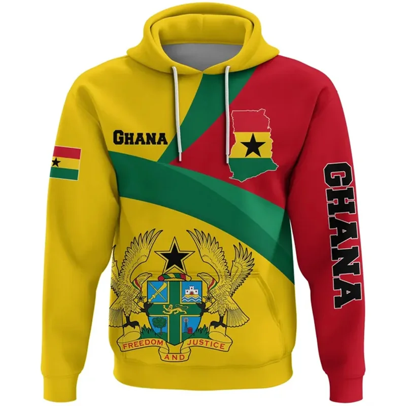 African Country Ghana IndependenceDay 3DPrint Hoodies The Republic-of Ghana Emblem Flag Graphic Hooded Sweatshirts Mens Clothing