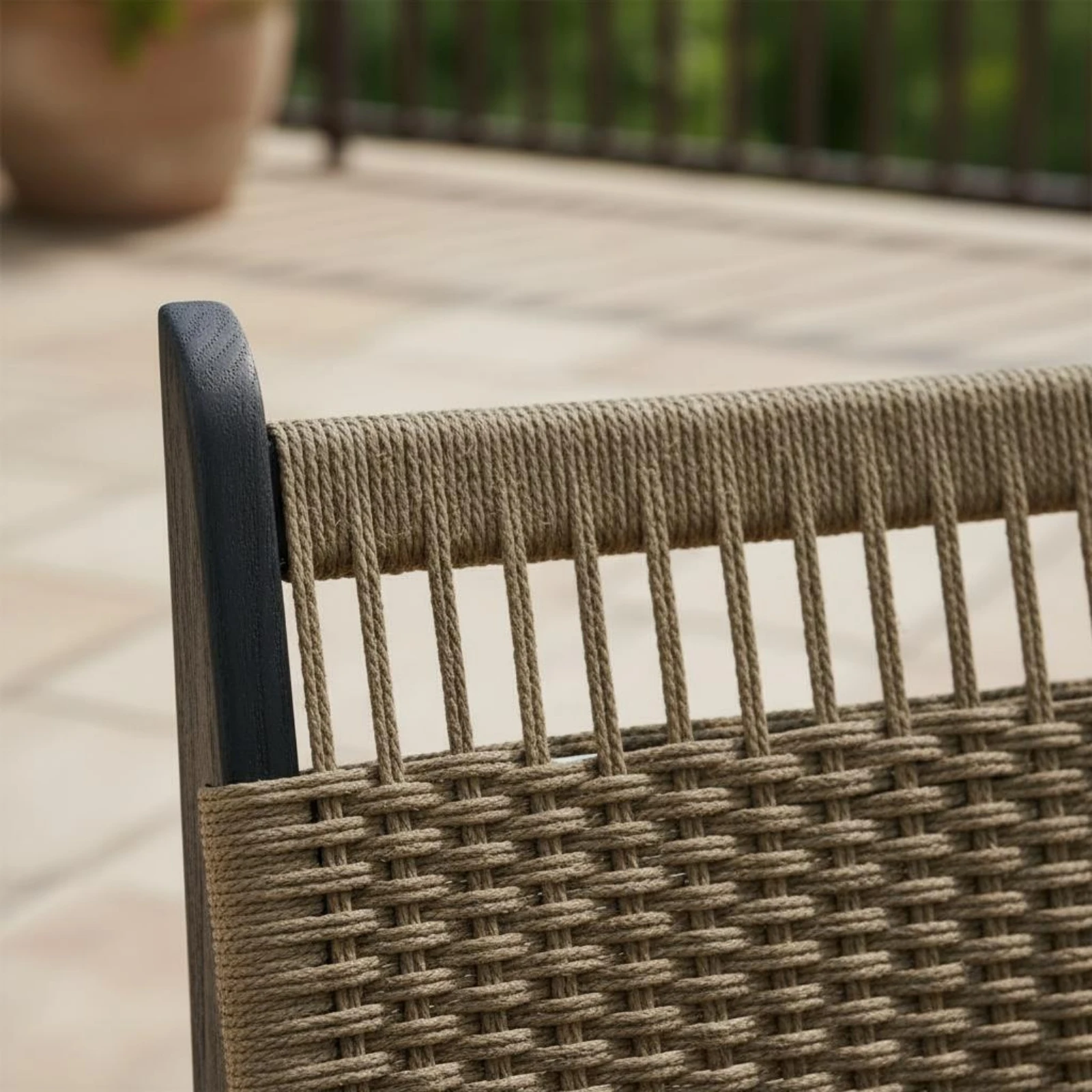 

Teak Rattan Chair Balcony Friendly Teak Rattan Accent Chair Outdoor Furniture Handwoven Artisanal for Terrace, Guesthouse