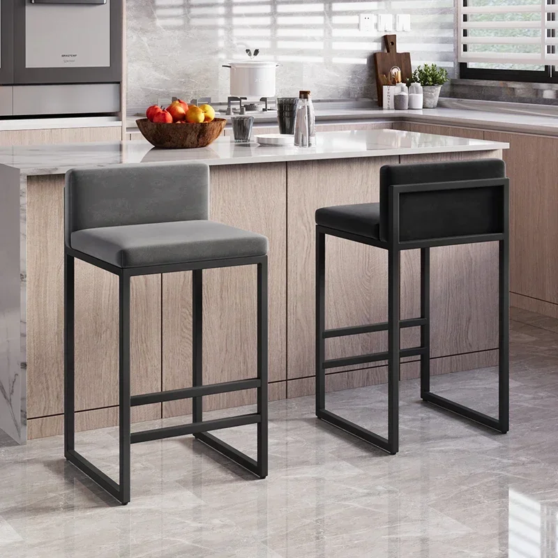 Midcentury Counter Bar Stools Kitchen Modern Reception Single Barber Bar Chair Live Room Soft Taburete Alto Indoor Furniture