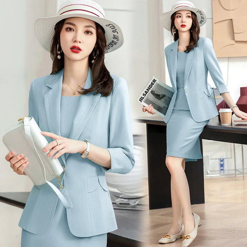 Women Dresss Suits Spring Summer Blazers with Tops and Dress Professional Business Office Work Wear OL Styles Ladies Office Set