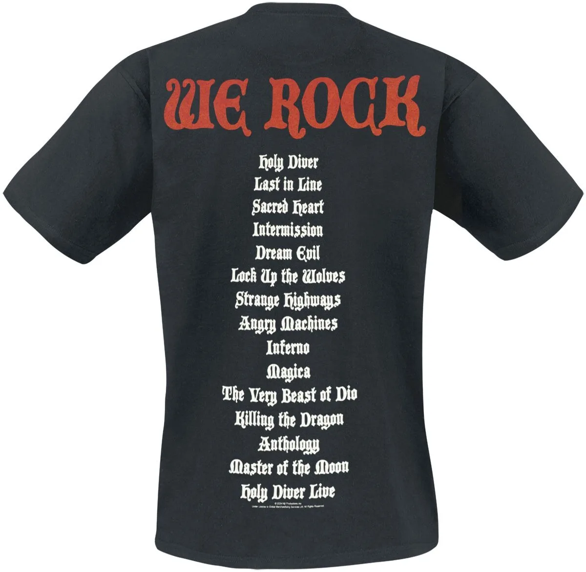 Dio We Rock Live Photo Tee, Heavy Metal T-Shirt with Ronnie James Dio Portrait & Album List, Dio Fan Merch