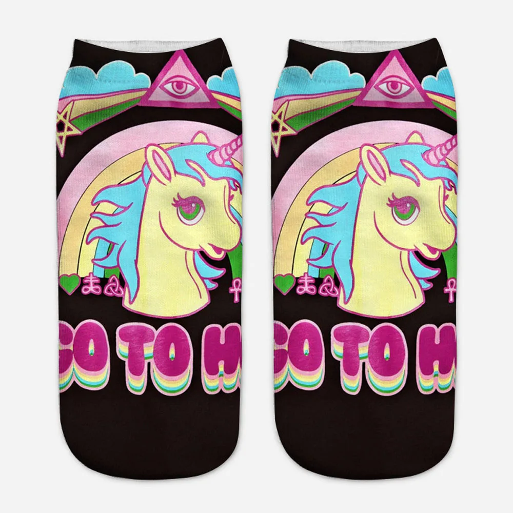 Harajuku 3D Druck Einhorn Frauen Kawaii Ankle Licorne Chaussette Femme Calcetines Mujer Nette Kunst Socken Unisex – Detail 19