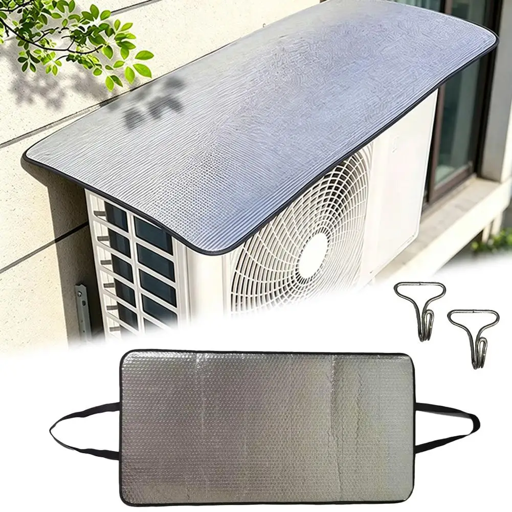 100x45cm Air Conditioner Outdoor Cover Silver Heat Reflective Sunshade for AC Condenser Waterproof Windproof PVC Shield