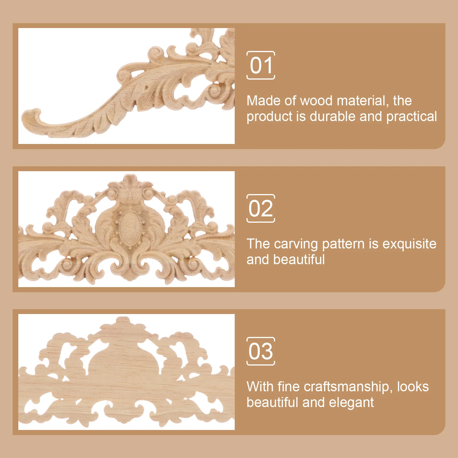 

2 Pcs Wood Carving Appliques 30x8cm Unpainted Vintage DIY Onlay Decor Accessories for Wall Door Furniture Cabinet