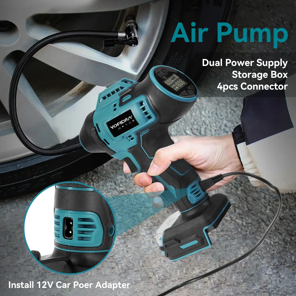 YOFIDRA Electric Air pump Portable Wireless Car Tire Inflator Digital Display Automatic Inflator Power Tool For 18V 21V Battery