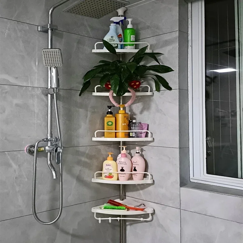 Adjustable Telescopic Bathroom Shelf, No-Drill Shower Corner Storage, 4-Shelf Shower Organizer for Space, 105cm-320cm Height