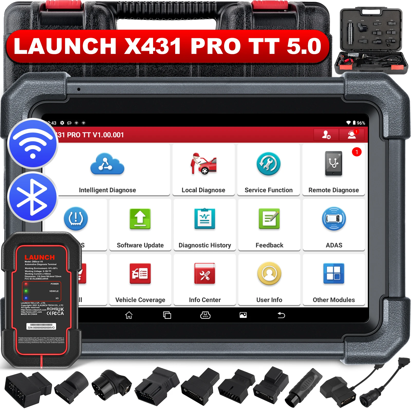 LAUNCH X431 PRO TT 8 inch All System obd2 Car Diagnostic scan Tools with DBScar VII VCI CAN FD DOIP OBFCM ECU Coding 38 Resets