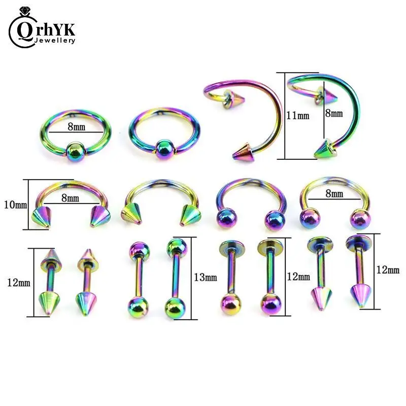 8/16PCS  Stainless Steel Fashion 16G Titanium Anodized Body Jewelry Helix Piercing Ear Eyebrow Nose Lip Captive Rings